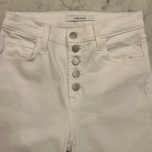 J. Brand White Hi Rise Crop Button Fly Skinny Jeans Size 26 - Picture 4 of 12